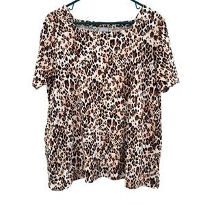 Chico’s Leopard Print Square Neck Short Sleeve‎ Top Women’s Sz L Petite (2P)
